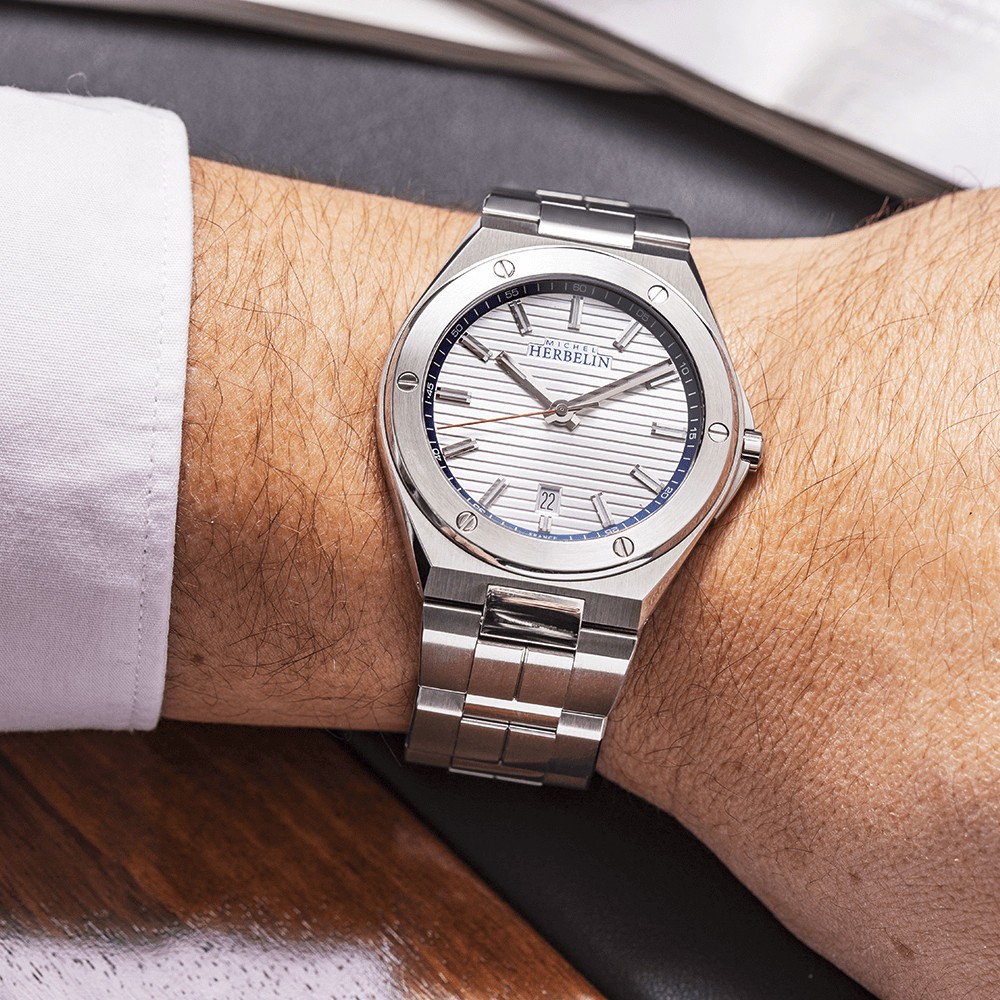 12245/B42 Watch Michel Herbelin Cap Camarat quartz France steel bracelet 40.5 mm