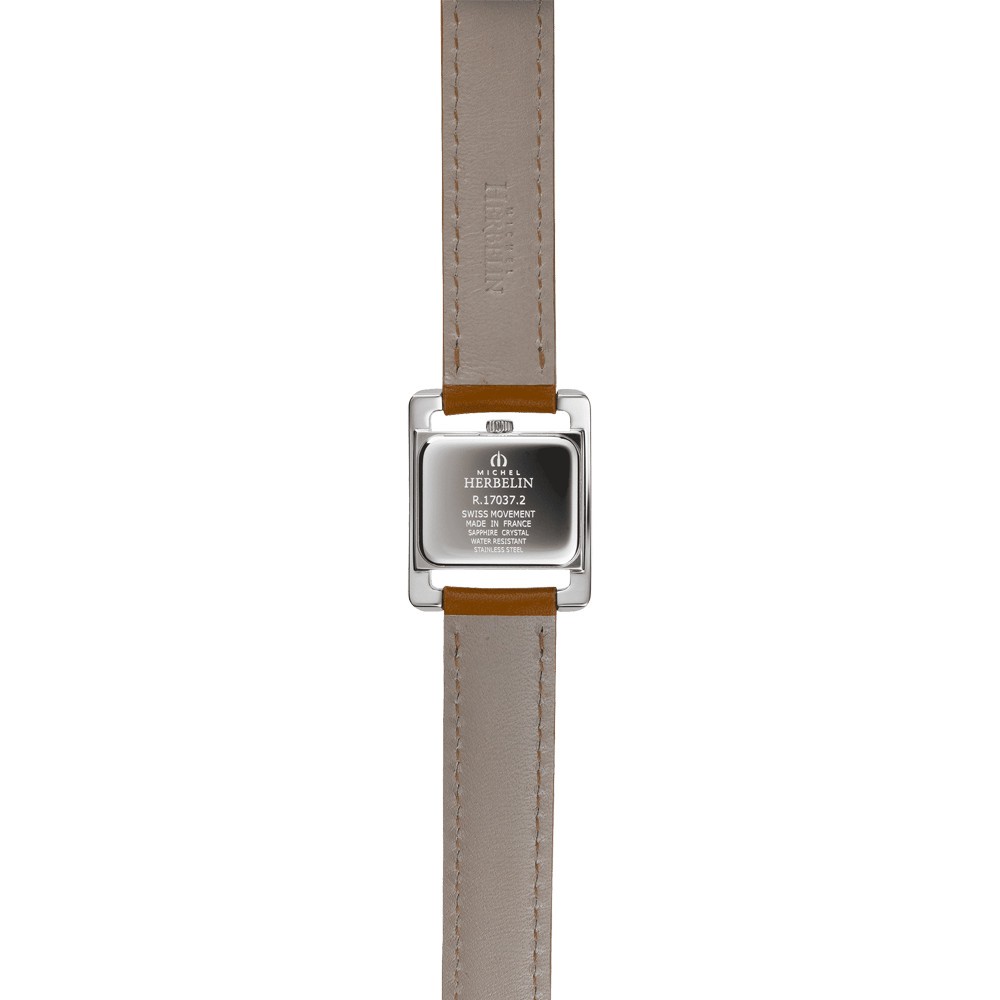 Montre Michel Herbelin V Avenue quartz cadran nacre chiffres romains bracelet cuir gold 22,5 x 17 mm 17037/09GO