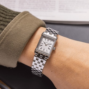 Michel Herbelin Art Deco quartz watch silver dial Roman numerals steel bracelet 20.3 x 24.4 mm 17478/08B2