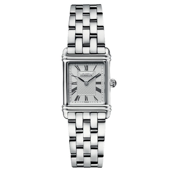 Michel Herbelin Art Deco quartz watch silver dial Roman numerals steel bracelet 20.3 x 24.4 mm 17478/08B2