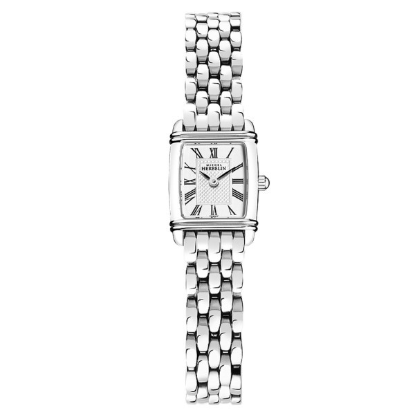 Michel Herbelin Art Deco quartz watch silver dial Arabic numerals steel bracelet 20.3 x 24.4 mm 17478/22B2