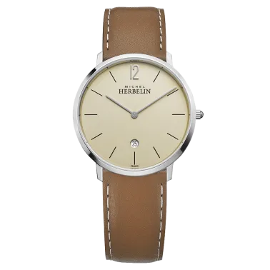 Montre Michel Herbelin City quartz cadran crème bracelet cuir gold 38,7 mm 19515/17NGO