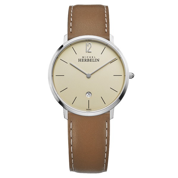 Montre Michel Herbelin City quartz cadran crème bracelet cuir gold 38,7 mm 19515/17NGO