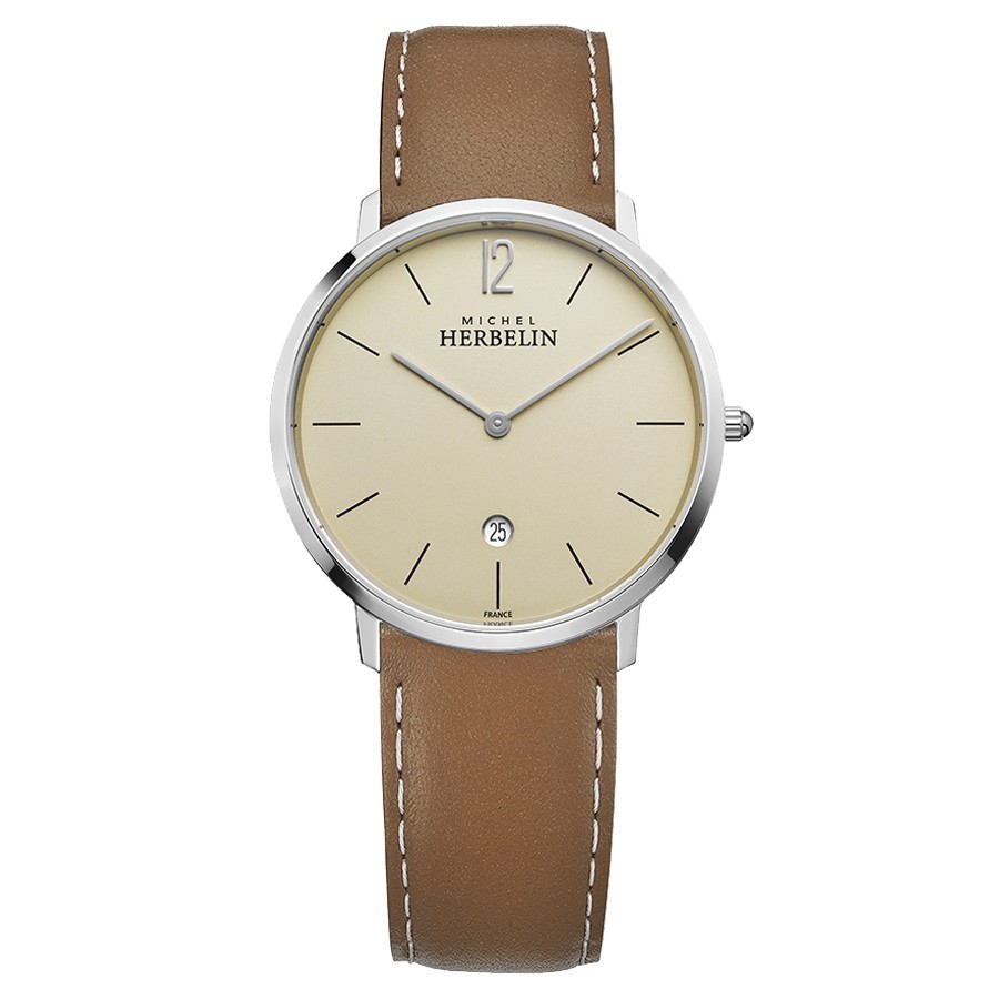 Michel Herbelin Orologio Uomo Al Quarzo 19515/16NGO – Cinturino In Pelle, Cassa In Acciaio, Quadrante Rotondo Con Data