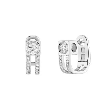Hoop earrings Dinh Van Le Cube Diamond large model in white gold and diamond paving