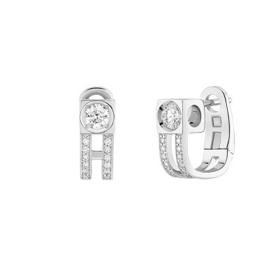 Hoop earrings Dinh Van Le Cube Diamond large model in white gold and diamond paving