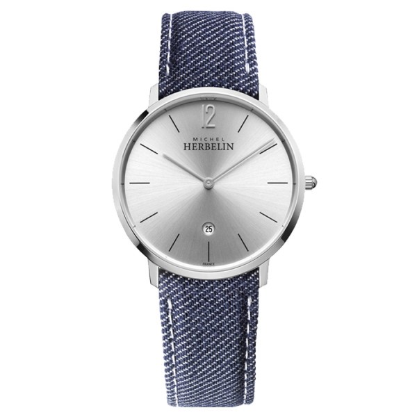 Michel Herbelin City quartz watch silver dial 38.7 mm jean bracelet 19515/11JN