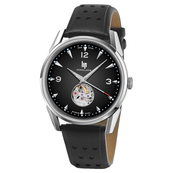 Lip Himalaya Coeur Battant automatic watch black dial black leather strap 40 mm 671588