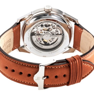 Montre Lip Himalaya Sablier automatique cadran bleu bracelet cuir marron 40 mm 671575