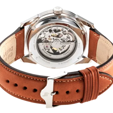 Montre Lip Himalaya Sablier automatique cadran bleu bracelet cuir marron 40 mm 671575