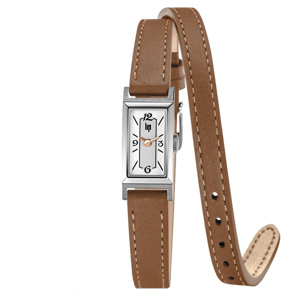 Watch Lip T13 quartz white dial brown leather strap 10 mm 671207