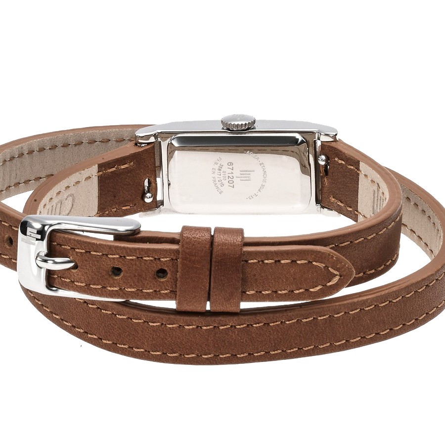 Watch Lip T13 quartz white dial brown leather strap 10 mm 671207