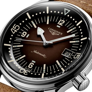 Montre Longines Legend Diver automatique cadran brun bracelet cuir brun 42 mm L3.774.4.60.2
