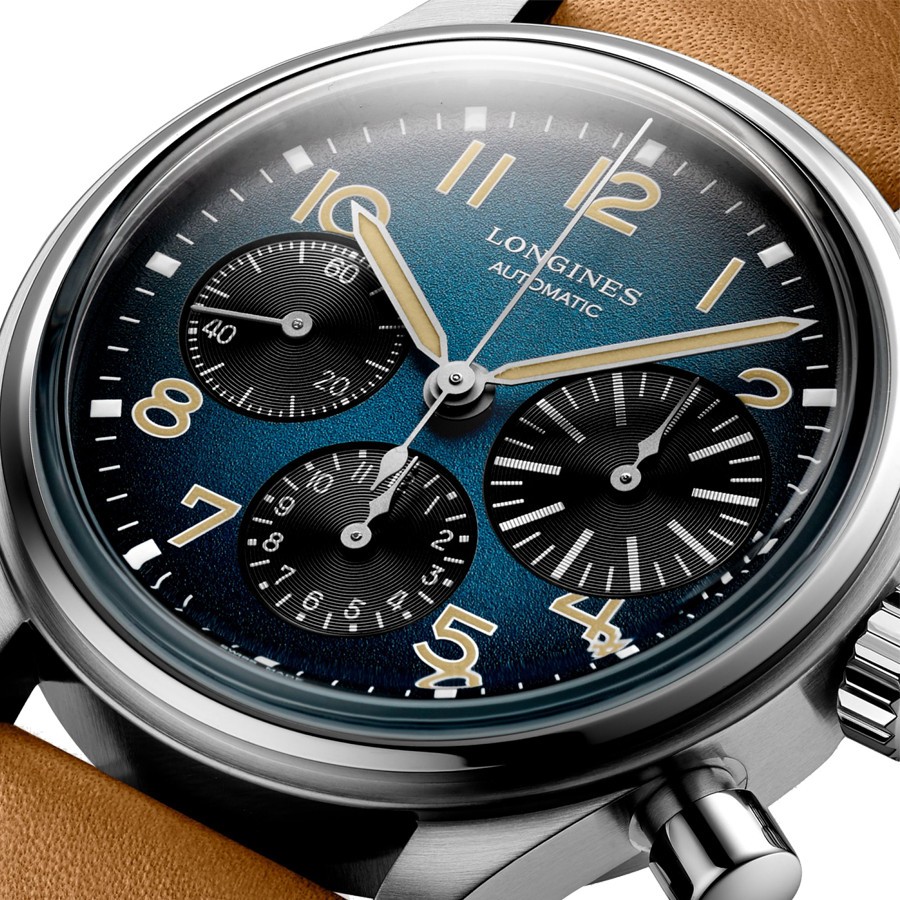 Montre Longines Heritage Avigation BigEye automatique cadran pétrole bracelet cuir brun 41 mm L2.816.1.93.2