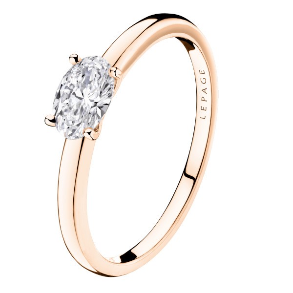 Solitaire Lepage Emotion en or rose et diamant taille ovale