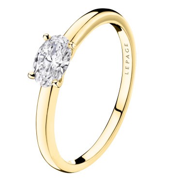 Solitaire Lepage Emotion en or jaune et diamant taille ovale