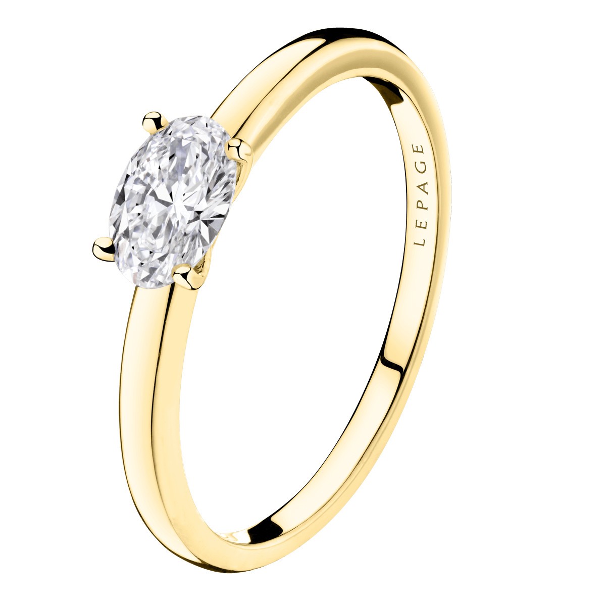 Solitaire Lepage Emotion en or jaune et diamant taille ovale