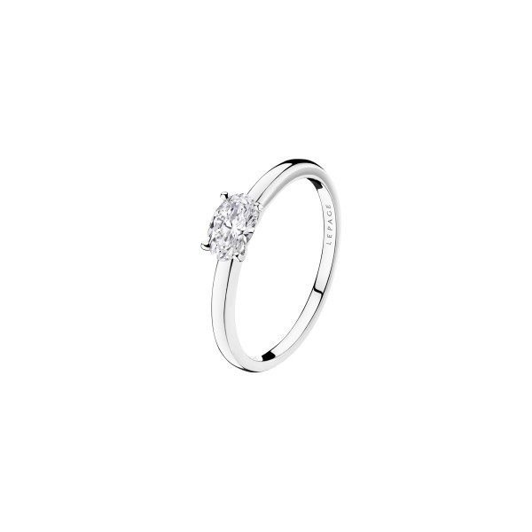 Solitaire Lepage Emotion en or blanc et diamant taille ovale