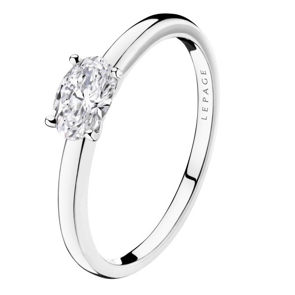 Solitaire Lepage Emotion en or blanc et diamant taille ovale