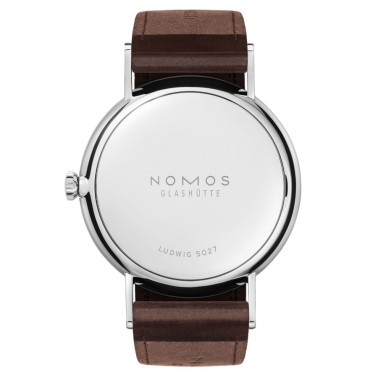 NOMOS Ludwig 38 mechanical watch white enamel dial brown leather strap 37,5 mm 236