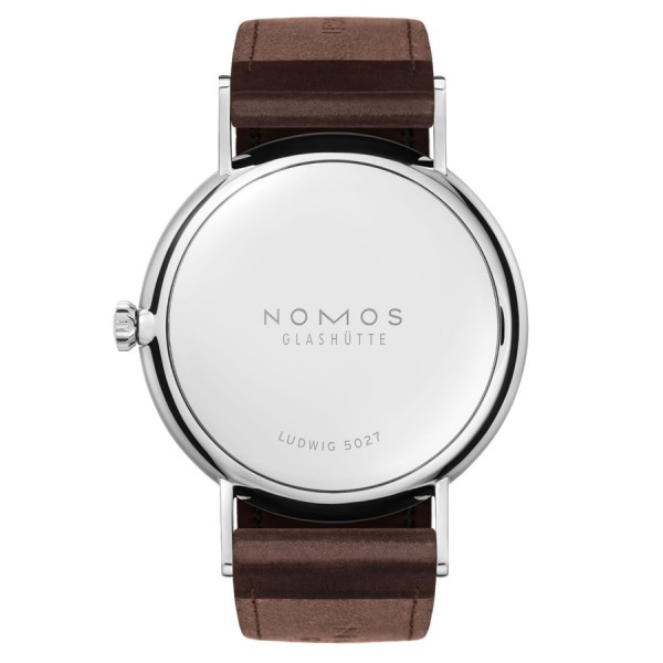 Montre NOMOS Ludwig 38 mécanique cadran blanc émail bracelet cuir brun 37,5 mm 236