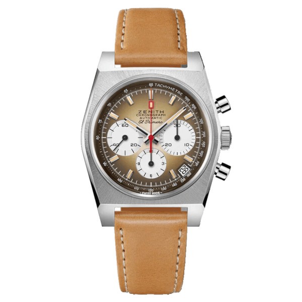 Zenith Chronomaster Revival El Primero A385 watch with shaded dial, leather strap 37 mm 03.A384.400/385.C855
