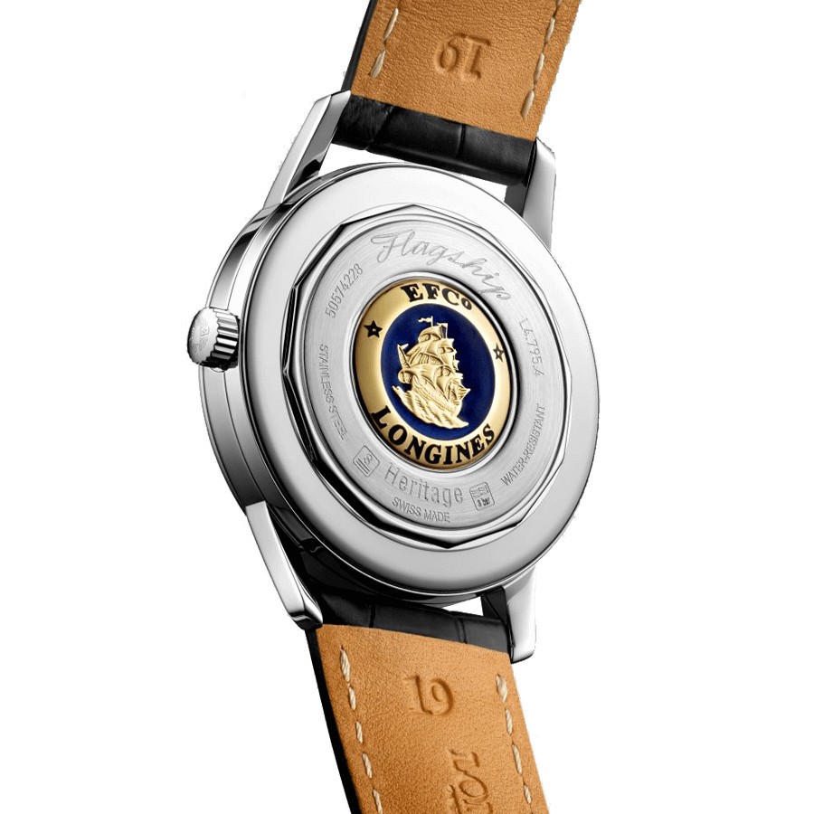 Montre Longines Flagship Heritage automatique cadran argenté bracelet croco marron 38,5 mm L4.795.4.78.2