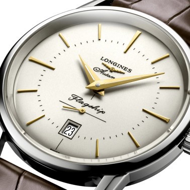 Montre Longines Flagship Heritage automatique cadran argenté bracelet croco marron 38,5 mm L4.795.4.78.2