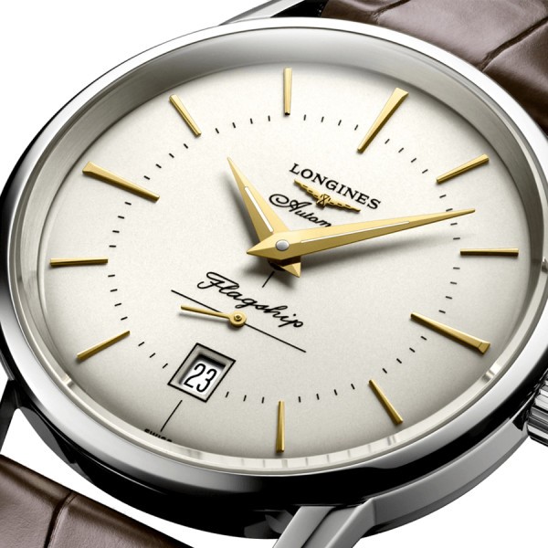 Montre Longines Flagship Heritage automatique cadran argenté bracelet croco marron 38,5 mm L4.795.4.78.2