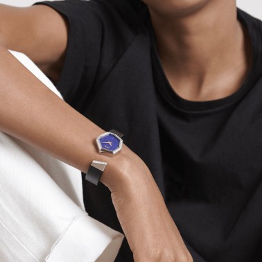 Montre Dior Gem cadran bleu 27 mm bracelet acier or jaune diamants et lapis-lazuli 16,5 cm CD18112X1004