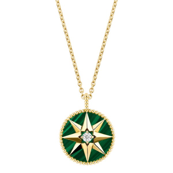 Collier médaillon Dior Rose des Vents en or jaune malachite et diamant JRDV95053