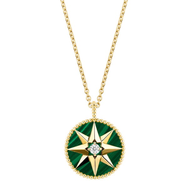 Necklace medallion Dior Rose des Vents in yellow gold malachite and diamond