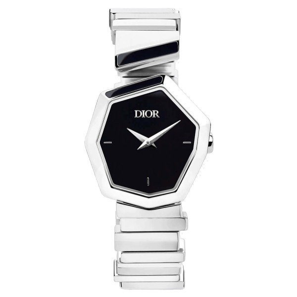 Montre Dior Gem cadran noir 27 mm bracelet acier et nacre noire 16,5 cm CD18111X1007