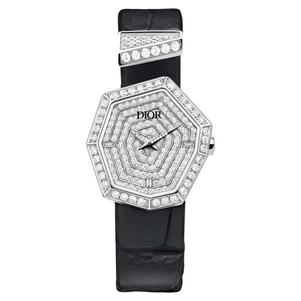 Montre Dior Gem quartz cadran or blanc diamants 27 mm bracelet or blanc diamants 15,5 cm CD18116X1003