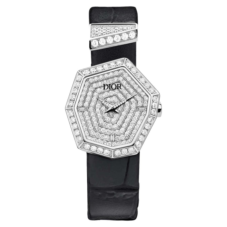 Montre Dior Gem quartz cadran or blanc diamants 27 mm bracelet or blanc diamants 15,5 cm CD18116X1003