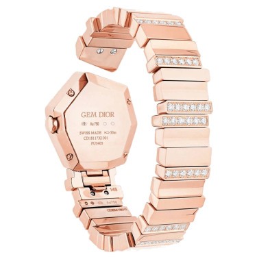Dior Gem quartz watch white mother-of-pearl dial 27 mm pink gold bracelet 15.5 cm diamonds CD18117X1003