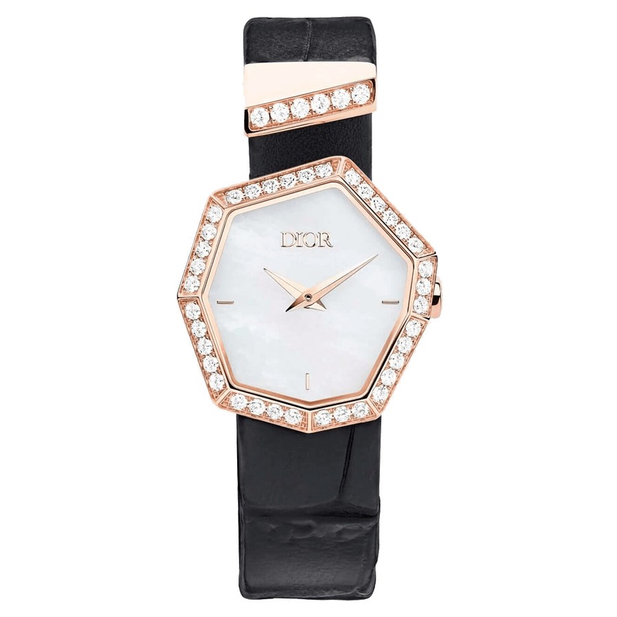 Dior Gem quartz watch white mother-of-pearl dial 27 mm pink gold bracelet 15.5 cm diamonds CD18117X1003