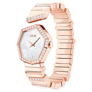 Dior Gem quartz watch white mother-of-pearl dial 27 mm pink gold bracelet 15.5 cm diamonds CD18117X1003