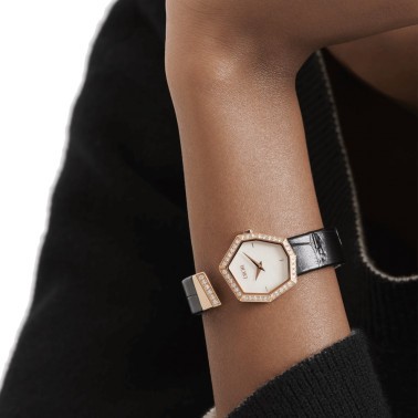 Dior Gem quartz watch white mother-of-pearl dial 27 mm pink gold bracelet 15.5 cm diamonds CD18117X1003