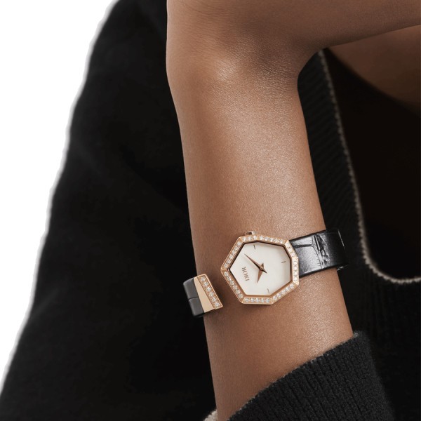 Dior Gem quartz watch white mother-of-pearl dial 27 mm pink gold bracelet 15.5 cm diamonds CD18117X1003