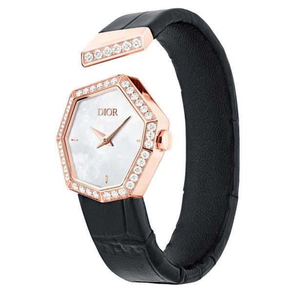 Dior Gem quartz watch white mother-of-pearl dial 27 mm pink gold bracelet 15.5 cm diamonds CD18117X1003