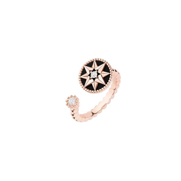 Bague ouverte Dior Rose des Vents en or rose onyx et diamants JRDV95152