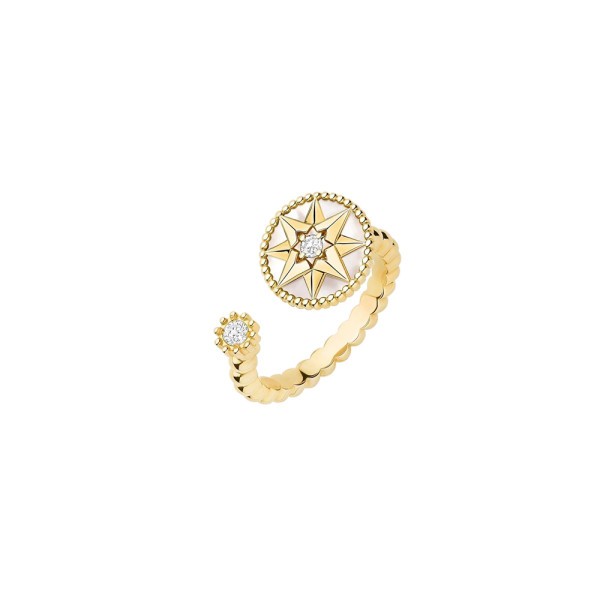 Bague ouverte Dior Rose des Vents en or jaune nacre et diamants JRDV95150