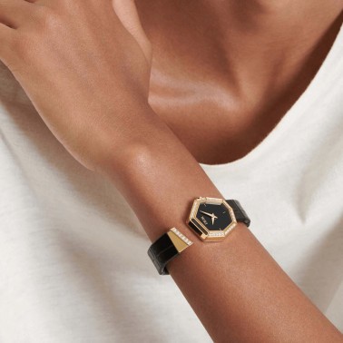 Dior Gem quartz watch black dial 27 mm yellow gold diamond bracelet 15,5 cm CD18115X1005