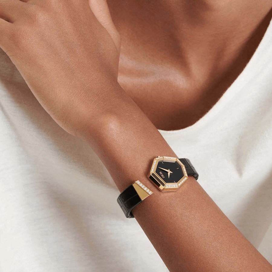 Dior Gem quartz watch black dial 27 mm yellow gold diamond bracelet 15,5 cm CD18115X1005