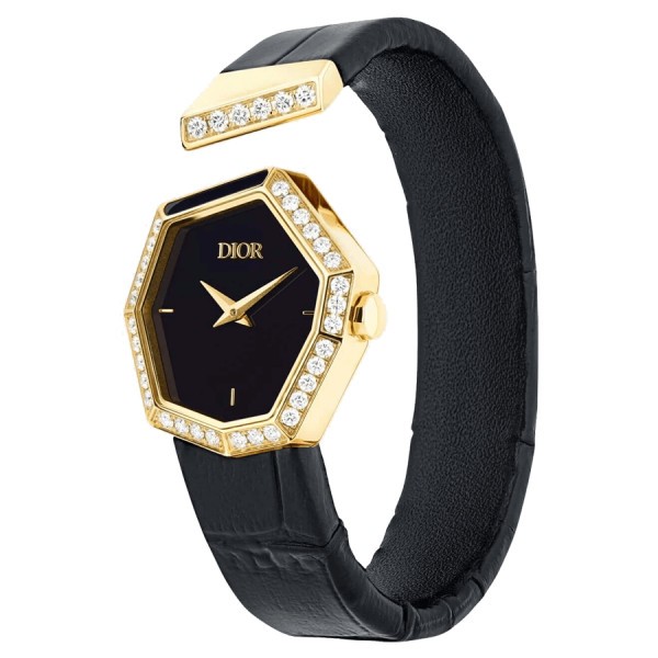 Dior Gem quartz watch black dial 27 mm yellow gold diamond bracelet 15,5 cm CD18115X1005
