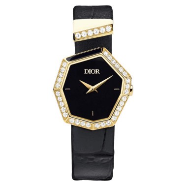Dior Gem quartz watch black dial 27 mm yellow gold diamond bracelet 15,5 cm CD18115X1005