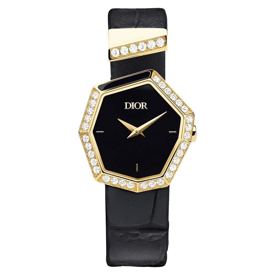 Dior Gem quartz watch black dial 27 mm yellow gold diamond bracelet 15,5 cm CD18115X1005