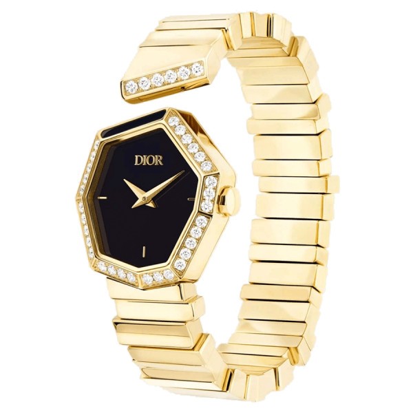 Dior Gem quartz watch black dial 27 mm yellow gold diamond bracelet 15,5 cm CD18115X1005
