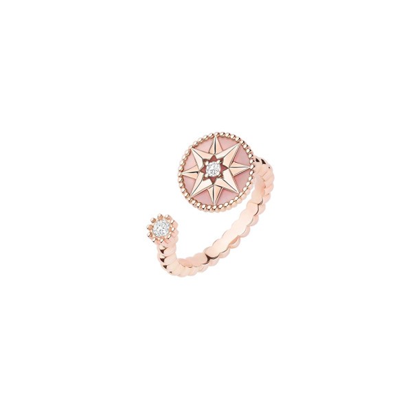 Bague ouverte Dior Rose des Vents en or rose opale rose et diamants JRDV95149